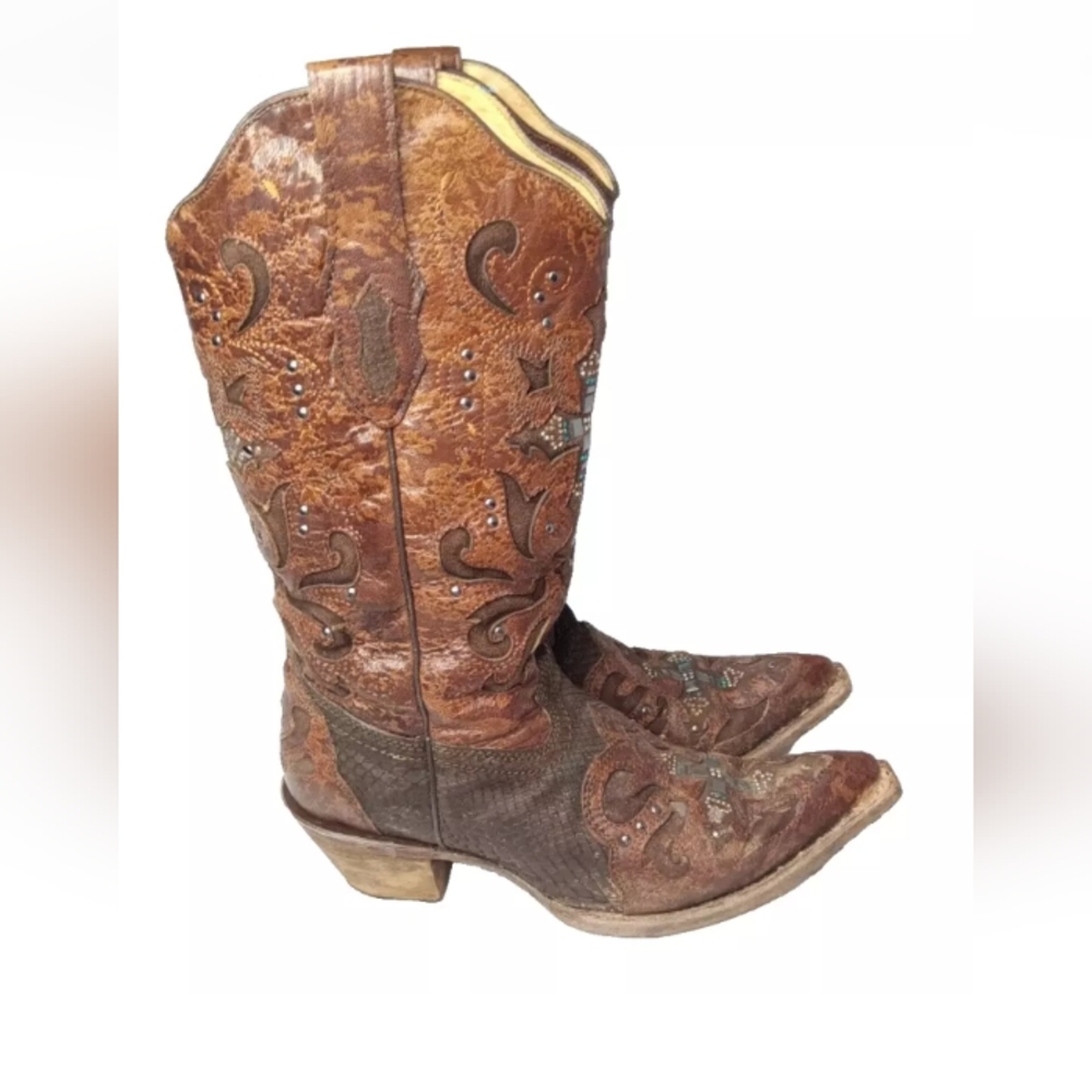 Corral Python Crystal Cross Pointed Toe Cowgirl B… - image 1